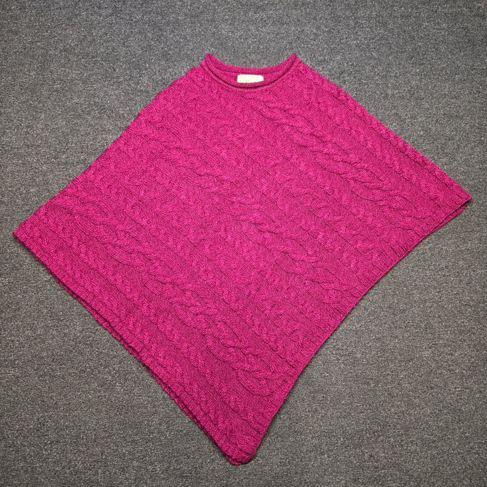 Shades of Aran Poncho Magenta Pink Womens OS Merino Wool Cable Knit Irish Cape